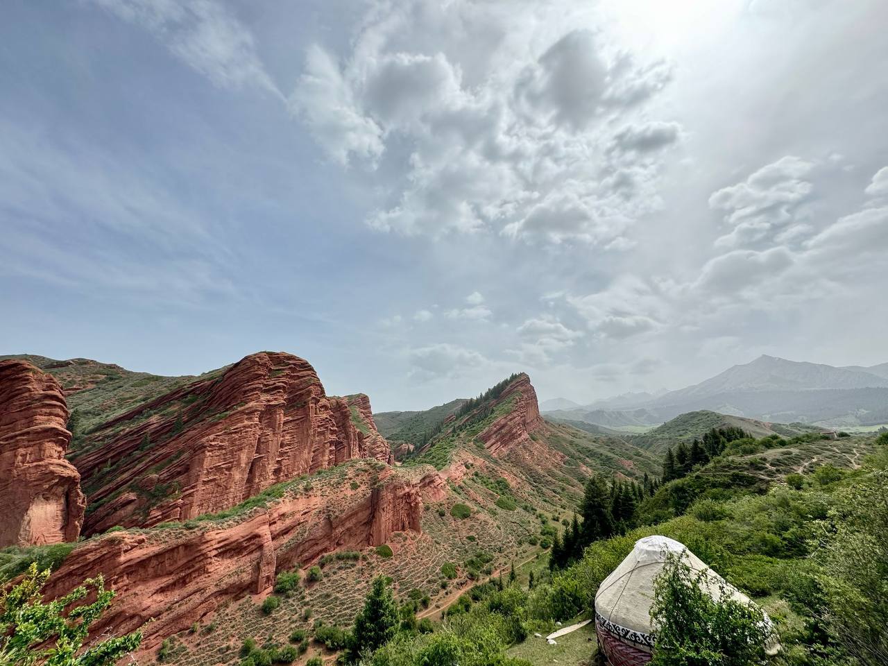 Red canyon with yurt